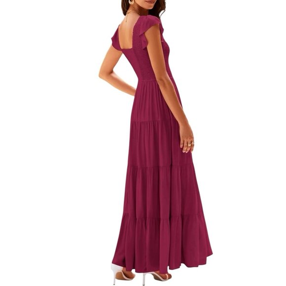 NWT PrettyGarden Summer Flowy Maxi Dress Cap Sleeve V-Neck Smocked Womens Large - Picture 3 of 13
